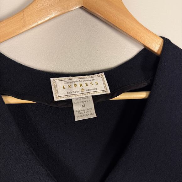 Vintage 90s Express Black Knit Sweater Vest Womens Medium Sleeveless Cardigan - Picture 4 of 4